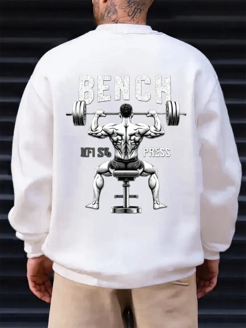 

Mens Gym Themed Crew Neck Sweatshirt Bench Press 2025 Autumn Winter Round-neck Hoodie Is for Both Men and Women Top