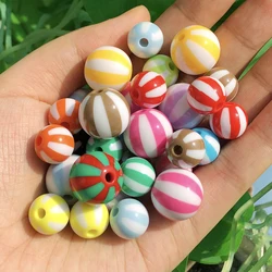 10pcs Stripe Candy Colors Acrylic Round Big Hole Loose Beads For Charms Bracelet Beaded Pen Necklace Jewelry Making DIY Finding