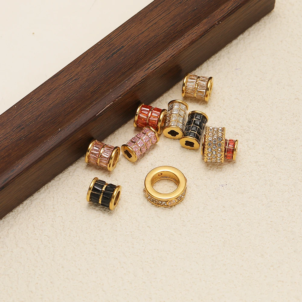 3 Stück Edelstahl-Zirkon-Röhrenperlen, 18K vergoldet, lose Perlen für DIY-Schmuck, Ohrringe, Halsketten, Armbänder, Zubehör – Detail 3