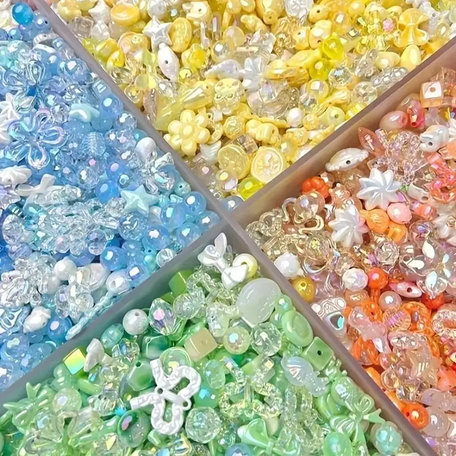 1/5/10/20/50/100pcs 50G Mixed Rainbow Color Cute Style Spring Colored Acrylic Decorative Beads, Suitable for Handmade Bracelets