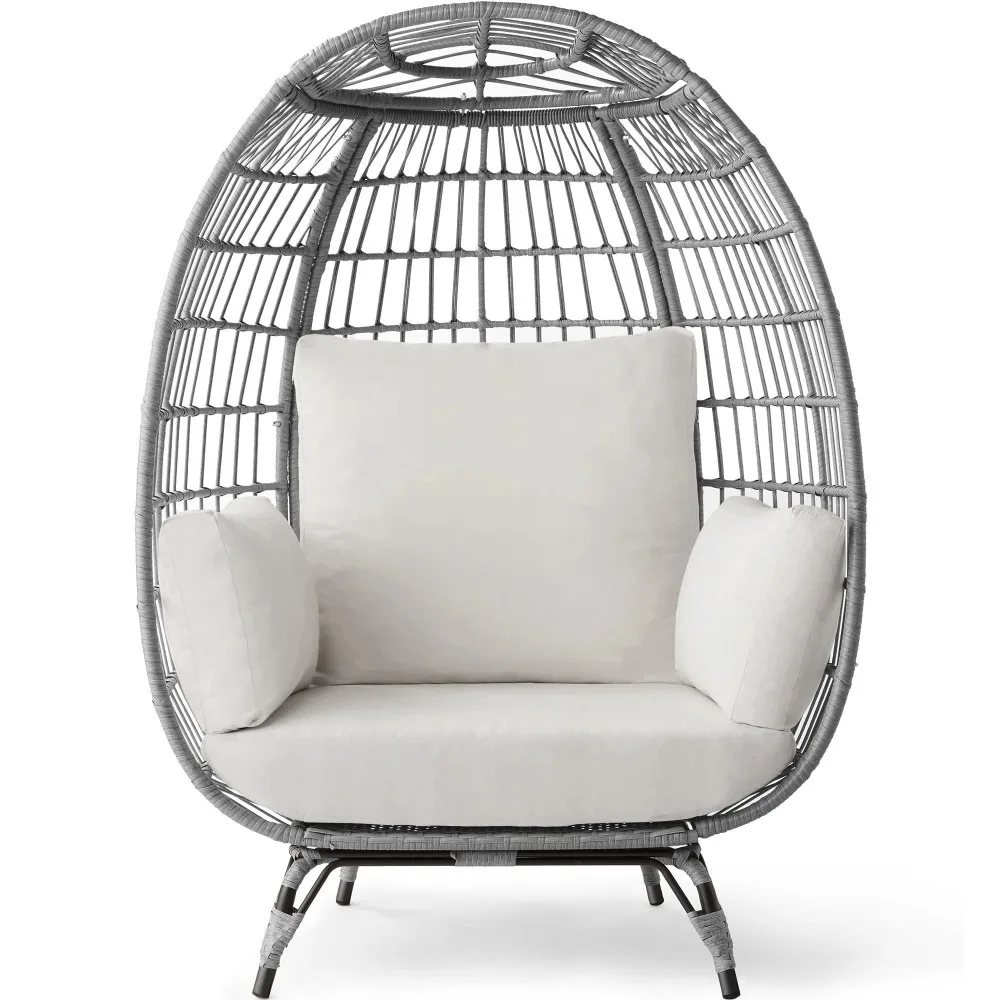 2024 New Wicker Egg Chair, Oversized Indoor Outdoor Lounger for Patio, Backyard, Living Room W/ 4 Cushions, Steel Frame