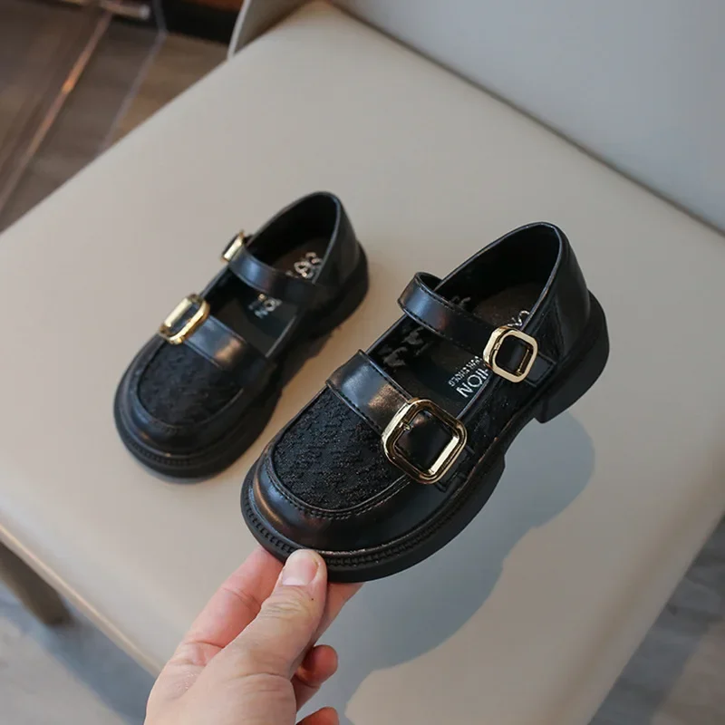 2024 New Children's Leather Shoes Black School Girl Shoes Fashion British Style Kids Princess Causal Mary Jane Shoes Breathable