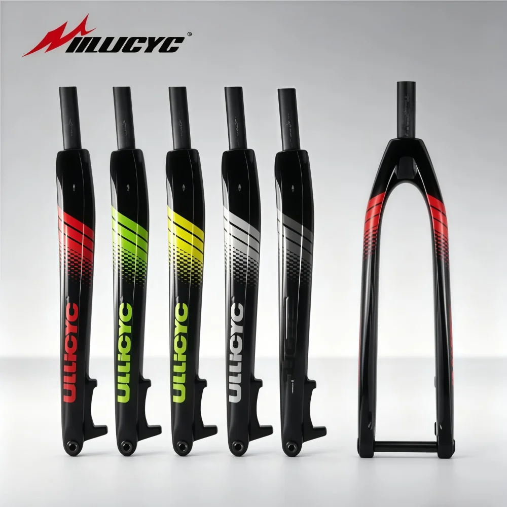 AliExpress NONE Ullicyc New Full 3K Colorful Gloss MTB For Mountain Bikes Fork Carbon Bicycle Round/Tapered Tube Thru Axle 15x100mm 29/27.5/26in