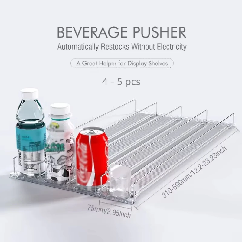 4-5 pcs Automatic Beverage Pusher Supermarket Freezer Home Refrigerator Self-Sliding Track Organizer Cans Bottles Cola Drinks