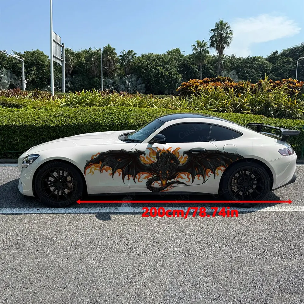 2pcs Spitfire Black Dragon Decal, Durable, Fade-Resistant, Enhance Your Vehicles Aesthetic With Bold Art Design Car Vinyl Wrap