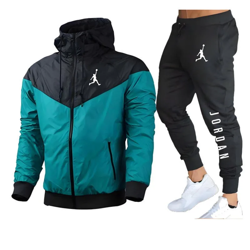 Men\'s windproof sportswear set Jacket and pants Fitness wear Sportswear set Sportswear set Casual sportswear set