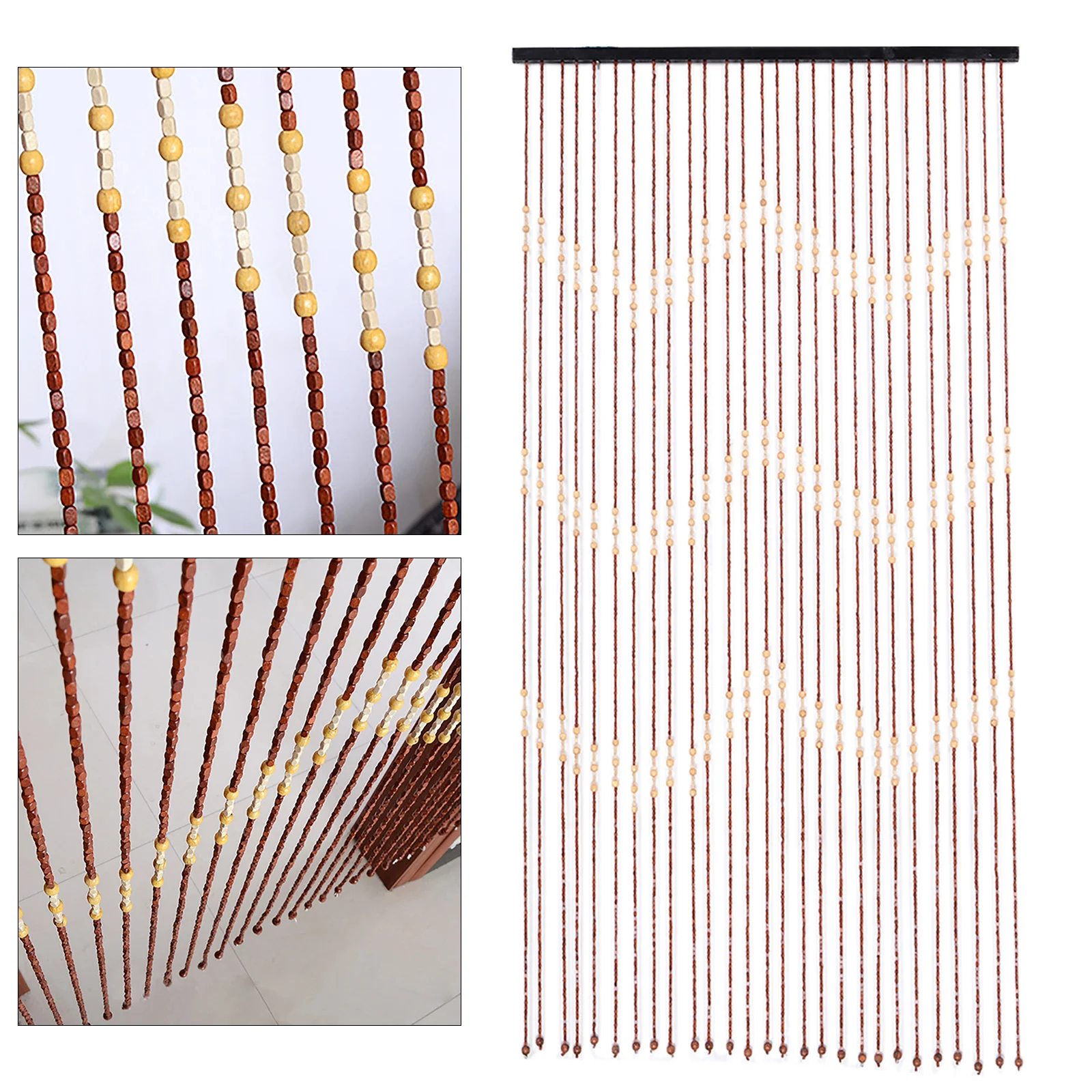 

27 Lines Wooden Door Curtain Bead with Jagged Pattern 90x175cm Brown