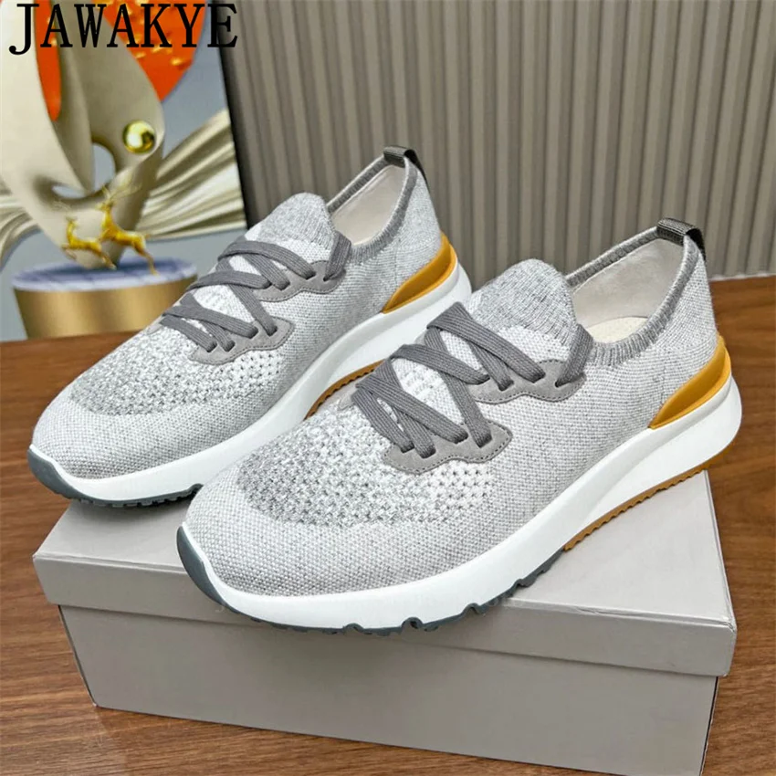 Men's New Multicolour Knited Lace-up Sneakers Shoes Comfortable Loafers Flat Shoes Hot Sale Casual Trainers Walk Shoes for Man