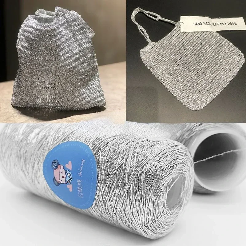 New Silver Handmade Yarn Popular Same Style Woven Small Silver Bag Woven Flash Core Wire Crochet Needle 200g 1 Ball Yarn