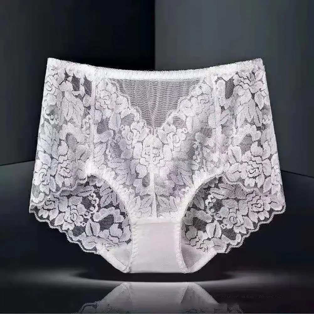 Tummy Control Panties Lace High Waist Underwear Elegant Lace High Waist Tummy Control Women\'s Underpants with Flower Embroidery