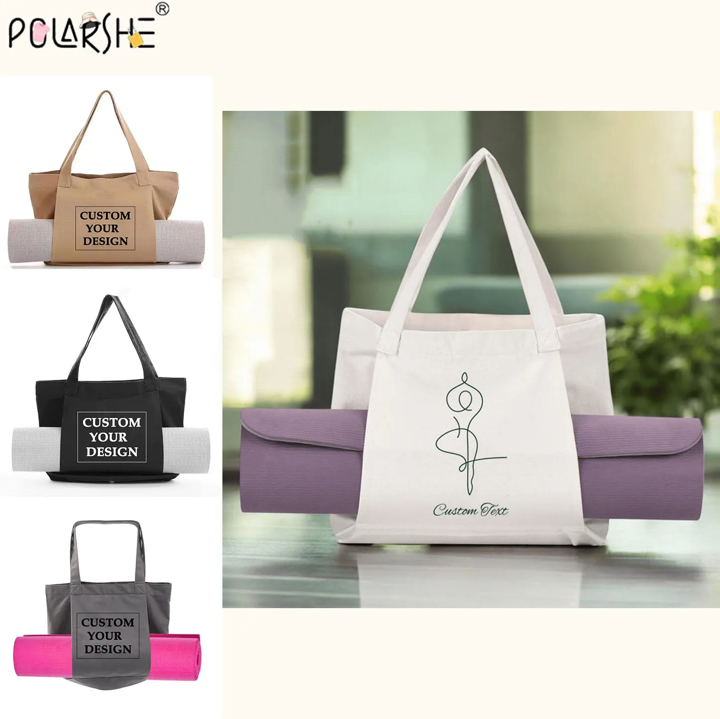 Bolsa de mano personalizada para esterilla de Yoga, bolsa de lona personalizada para Pilates, portador de esterilla de Yoga, bolso de lona para mujer con correa para el hombro para trabajo deportivo