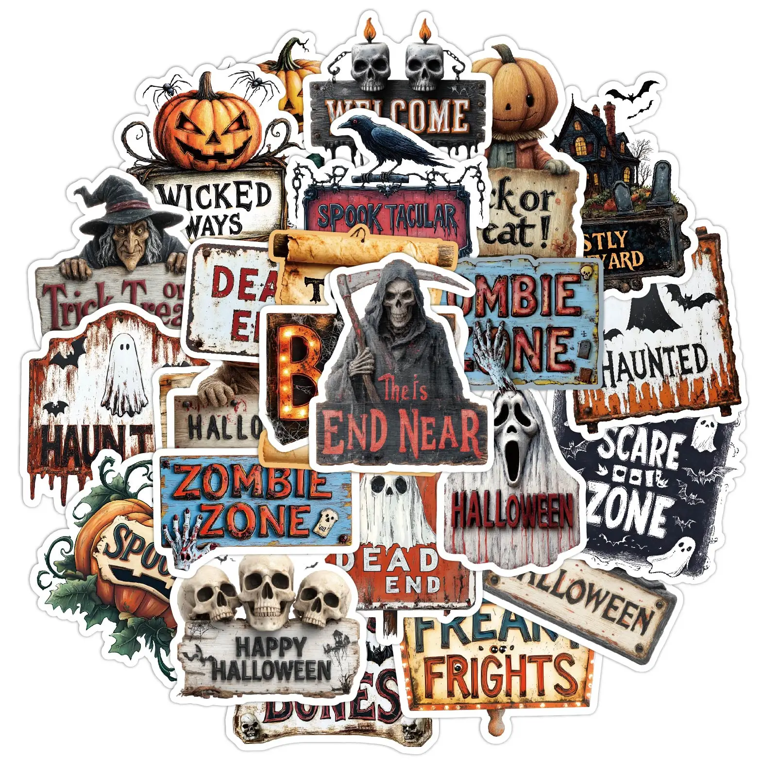 50PCS Retro Halloween Graffiti Aufkleber Für Telefon Fahrrad Wand Sammelalbum Motorrad Dekoration Kinder Spielzeug Geschenke
