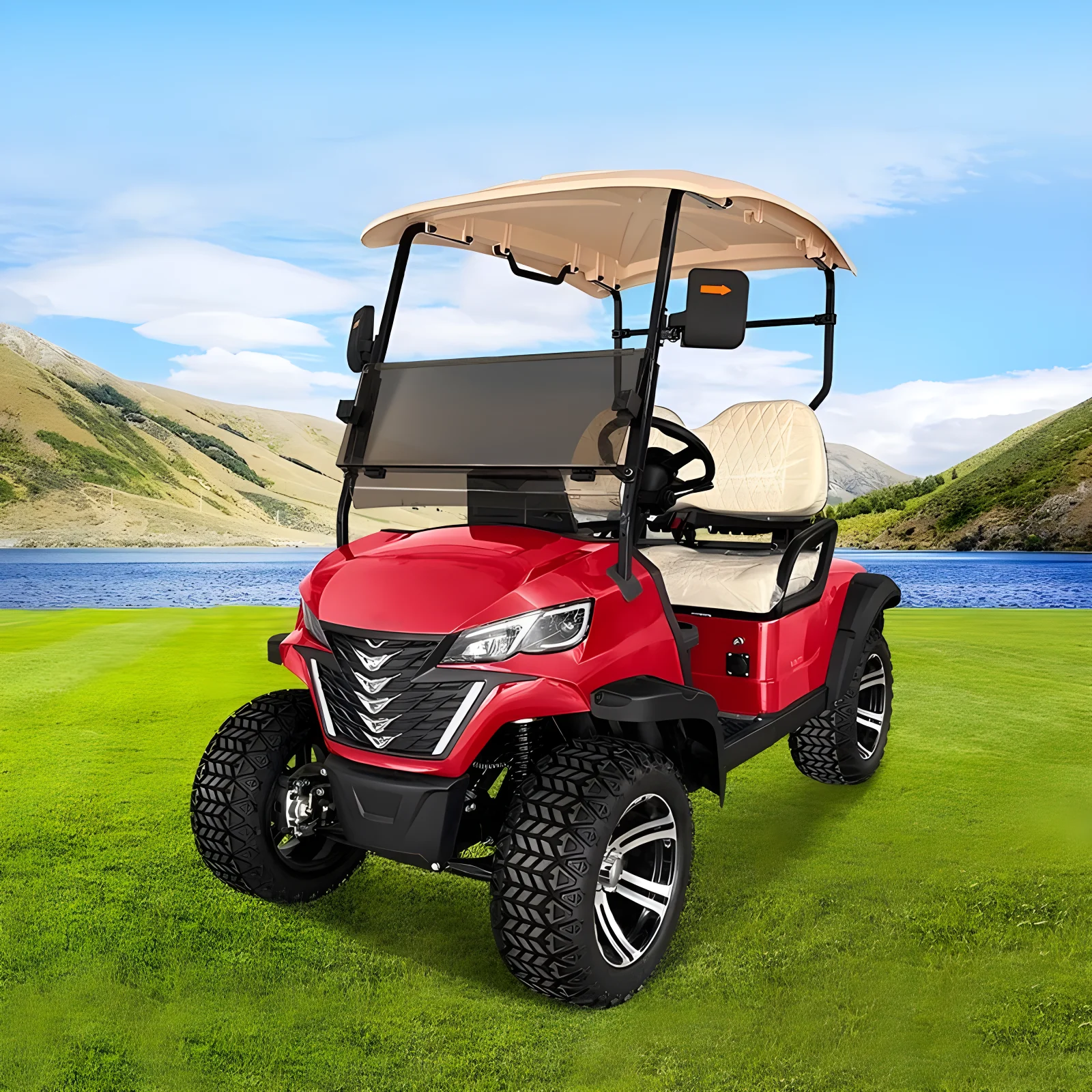 Advanced 2-seater electric golf cart equipped with 48-72V lithium battery solar panels