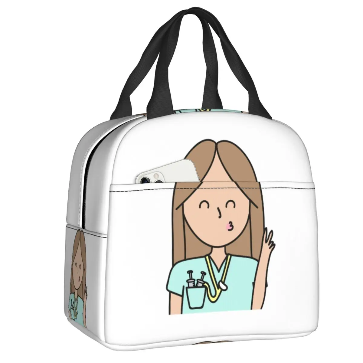 Custom Enfermera En Apuros Doctor Nurse Medical Insulated Lunch Tote Bag for Women Portable Cooler Thermal Food Lunch Box School