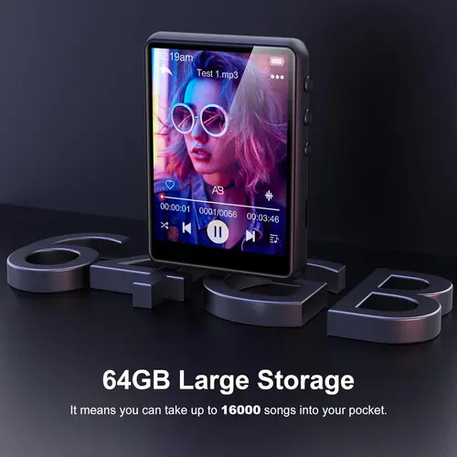 Imagen 2 del producto Reproductor de MP3 MECHEN de 64 GB Bluetooth 5.3 con pantalla completamente táctil de 2,4"" Admite hasta 128 GB. (Negro)