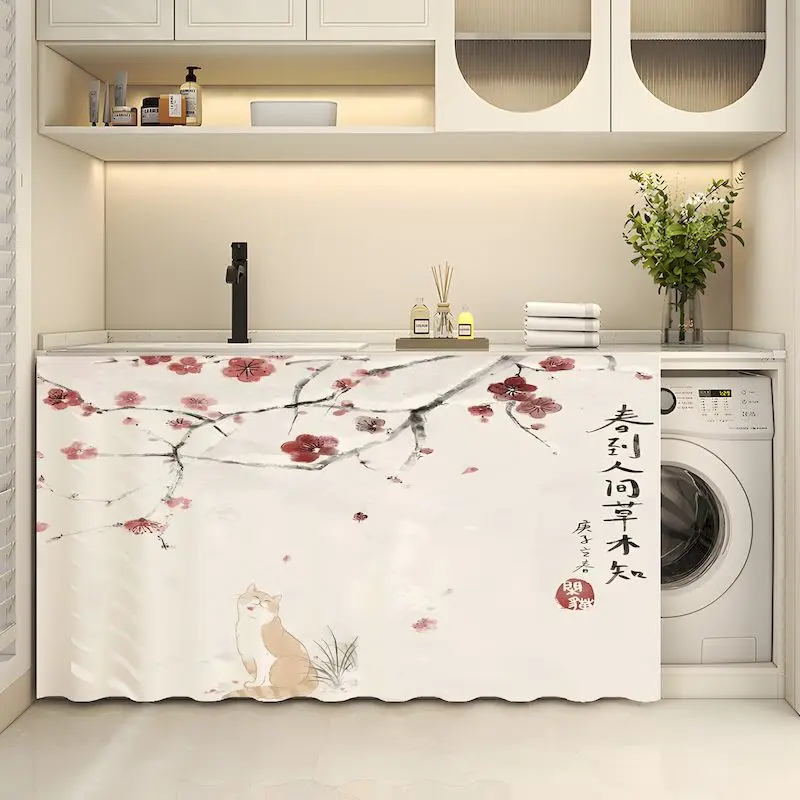 VIKAMA Persimmon Basket Chinese Style Cabinet Curtain, 6 Designs, Short Curtain for Kitchen Cabinet Door Decor