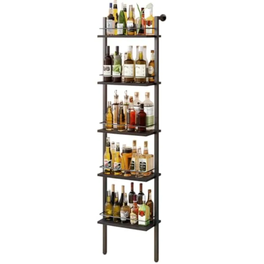 

5-Tier Freestanding Wine Racks Liquor Bottle Display Shelf with Fences Wall Mounted Floating Shelf Storage Stand for Kitchen Di