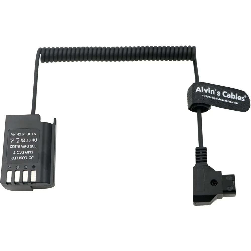 Alvin’s Cables DMW-DCC17 DMW-BLK22 Dummy Battery to D-tap Power Adapter Coiled Cable for Panasonic Lumix Camera