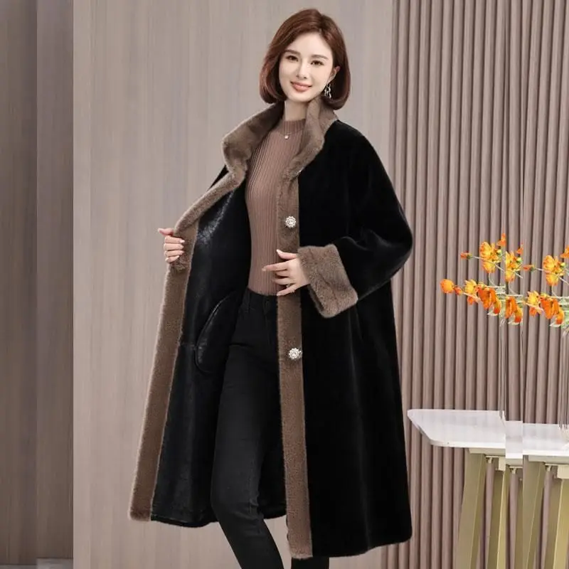 2024 Winter Faux Fur Coat Warm Mink Fleece Lntegrated Outwear Women Mid Length Environmental Protection Lady Fur Coat LX298