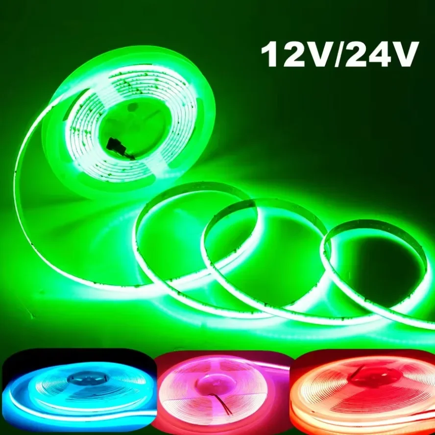 

10/5M COB LED Strip Lights 320 LEDs/m High Density Flexible Dimmable FCOB Led Tape Colorful Rope Lighting DC12V 24V Red Blue