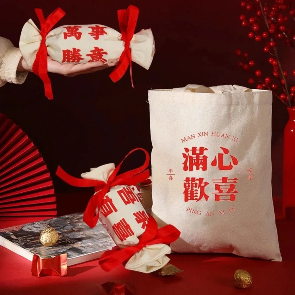

Traditional Canvas Wedding Candy Bag Spring Festival Handbag Chinese Style Handbag Bowknot Small Wrist Bag Birthday