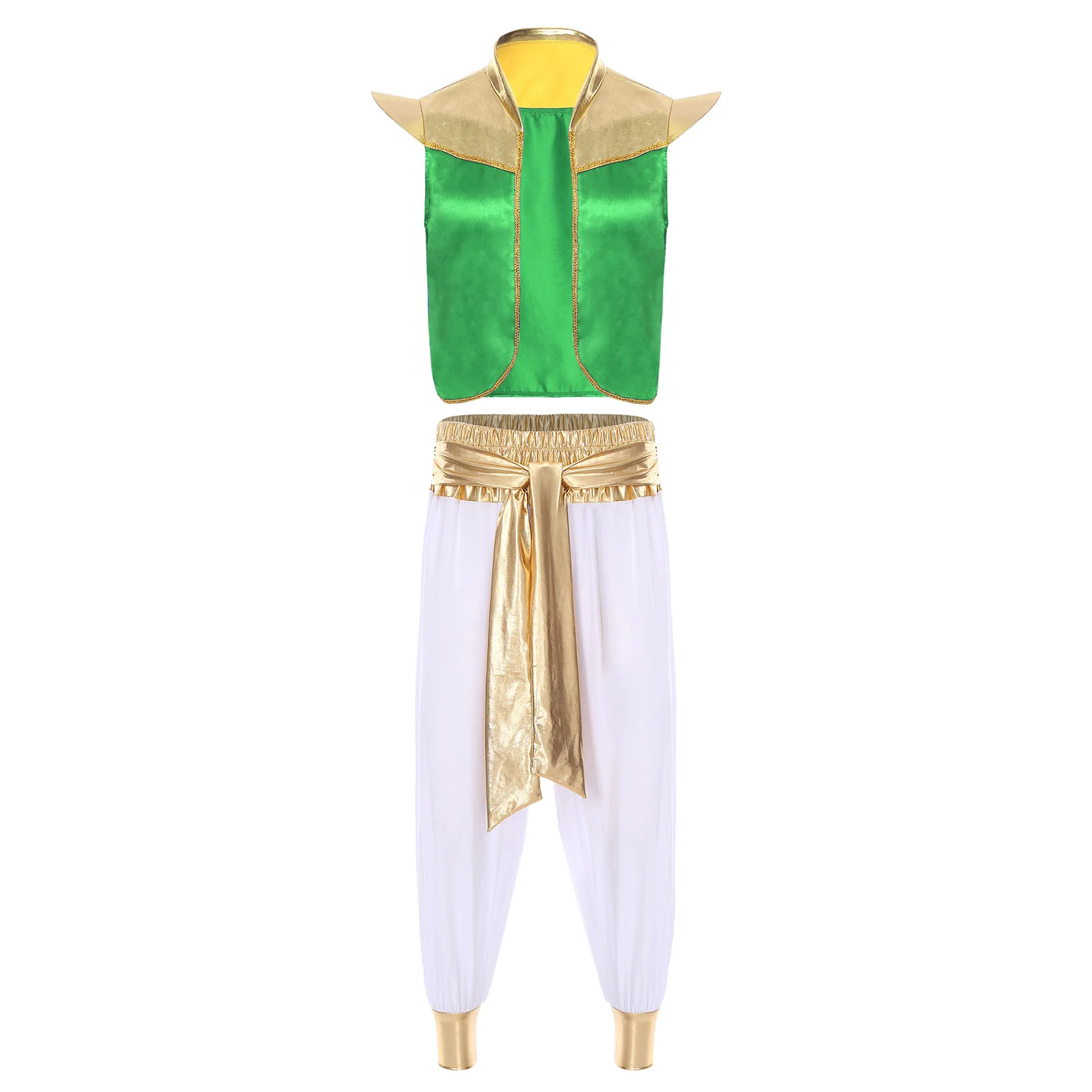 

Mens Aladins Costume Arabian Prince Captain Fancy Dress Up Sleeveless Waistcoat Top+Pants Halloween Fairy Tale Prince Costume