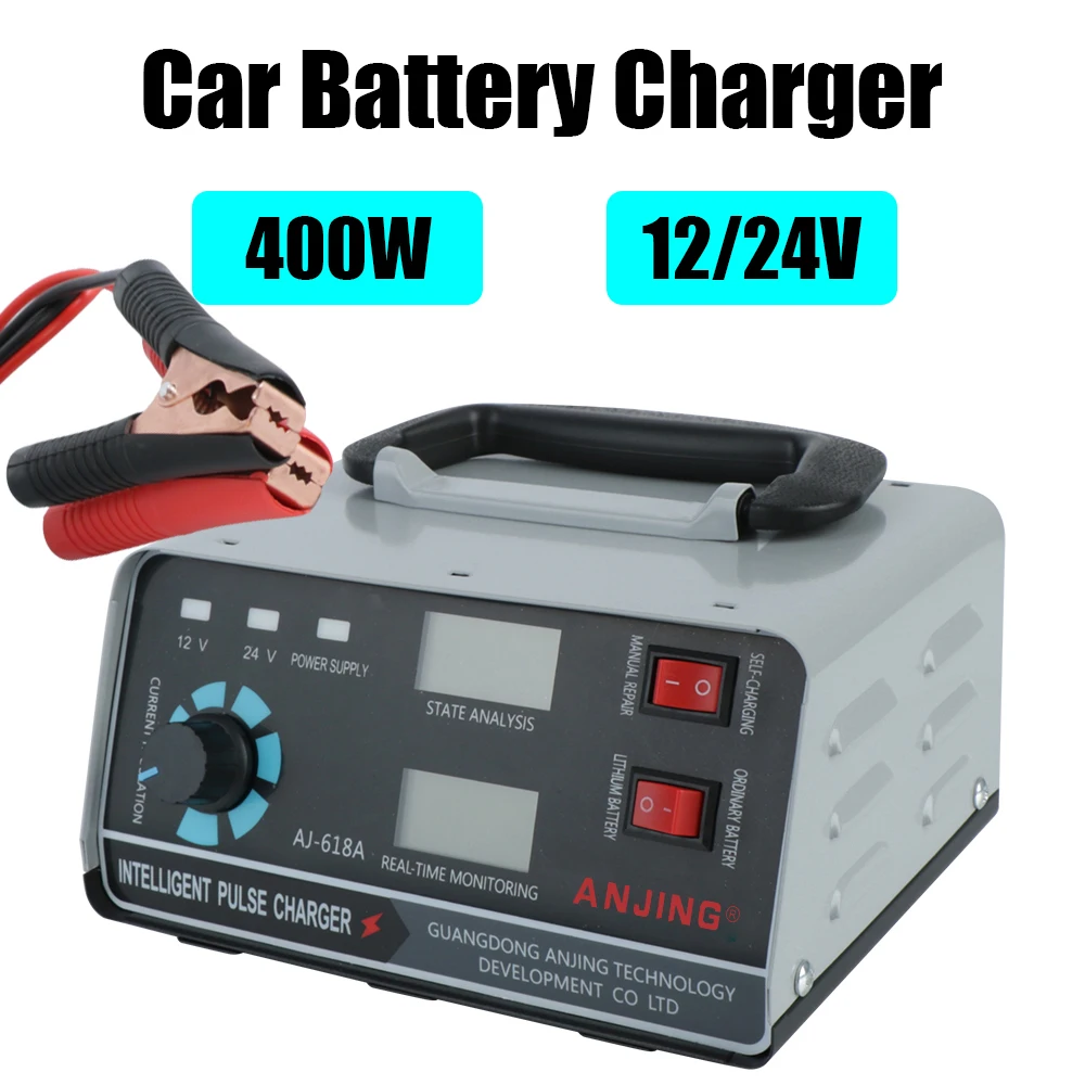 For Car Truck Boat Motorcycle Five-Stage Power Puls Repair Chargers 400W Automatic Battery-chargers Digital LCD Display 12V/24V