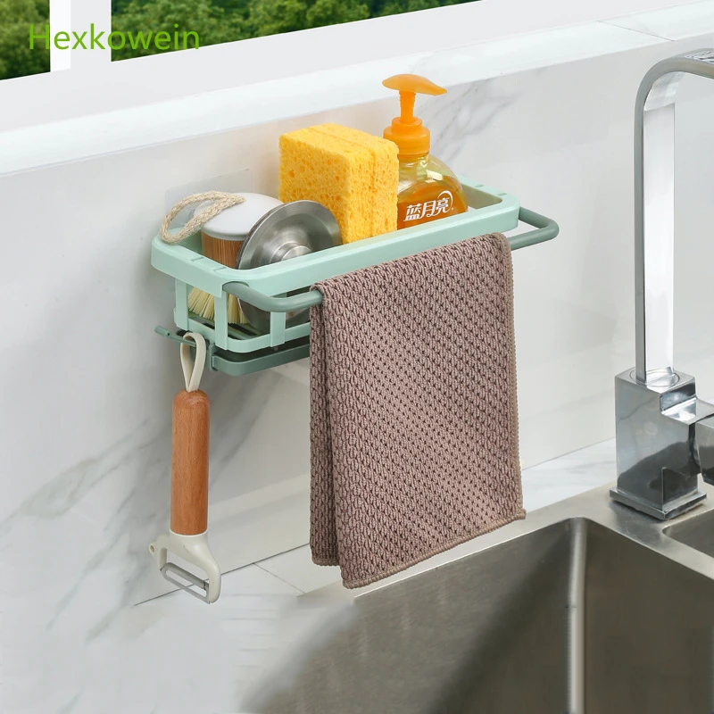 Kitchen Dish Sponge Sink Holder Drain Rack Storage Shelf Bathroom Organizer Shelves Hanging Rack Organizer Accessories