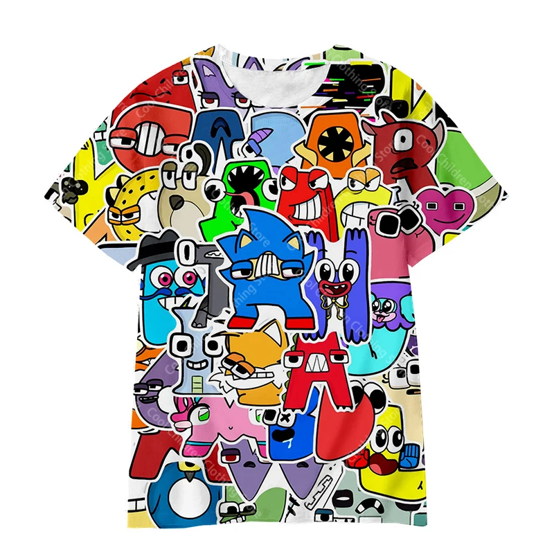 男の子と女の子のための3DプリントTシャツ,アルファベットと3Dプリントのカジュアルで面白い服,ファッショナブル