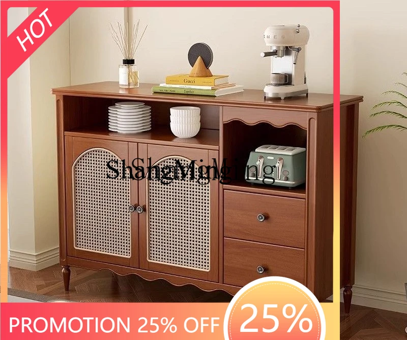 

CL solid wood dining side cabinet rattan integrated wall living room locker multi-functional locker