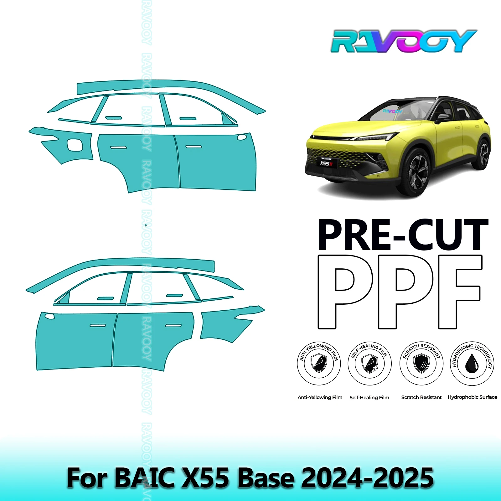 ل BAIC X55 قاعدة 2024-2025 8.5mil واضح ماتي قبل قطع باب PPF ومجموعة عمود A/B مجموعة طبقة حماية الطلاء من البولي يوريثان #1