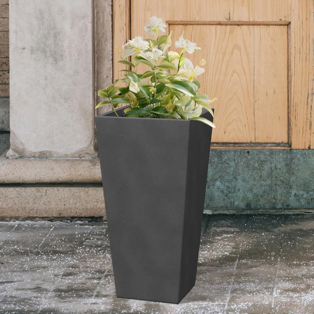 

Plant Pot, Concrete Tall Tapered Planter, Large Outdoor Indoor Garden Plant with Drainage Hole, Plant Pot