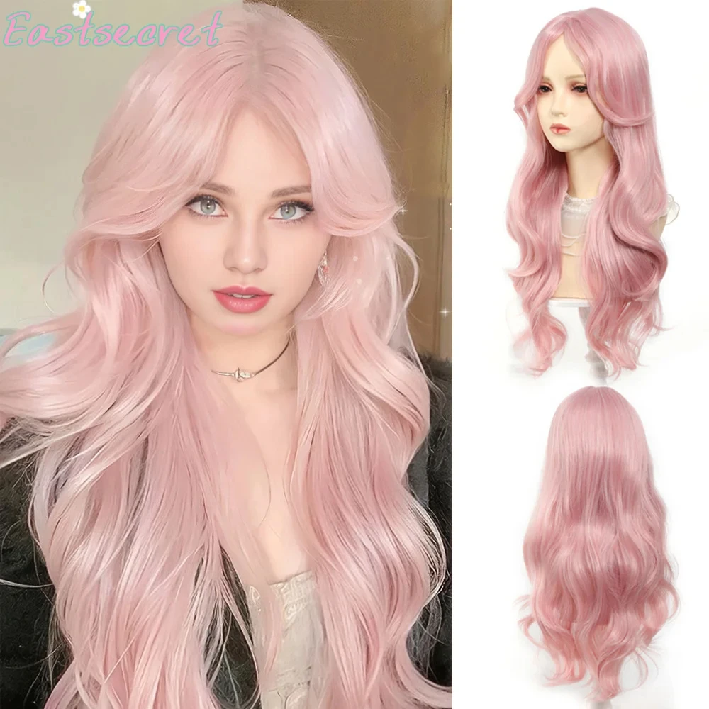 

EAST Pink Wig for Women Long Wavy Cosplay Wigs Natural Soft Sweet Synthetic Wig for Daily Use School Life Lolita Wig Pink