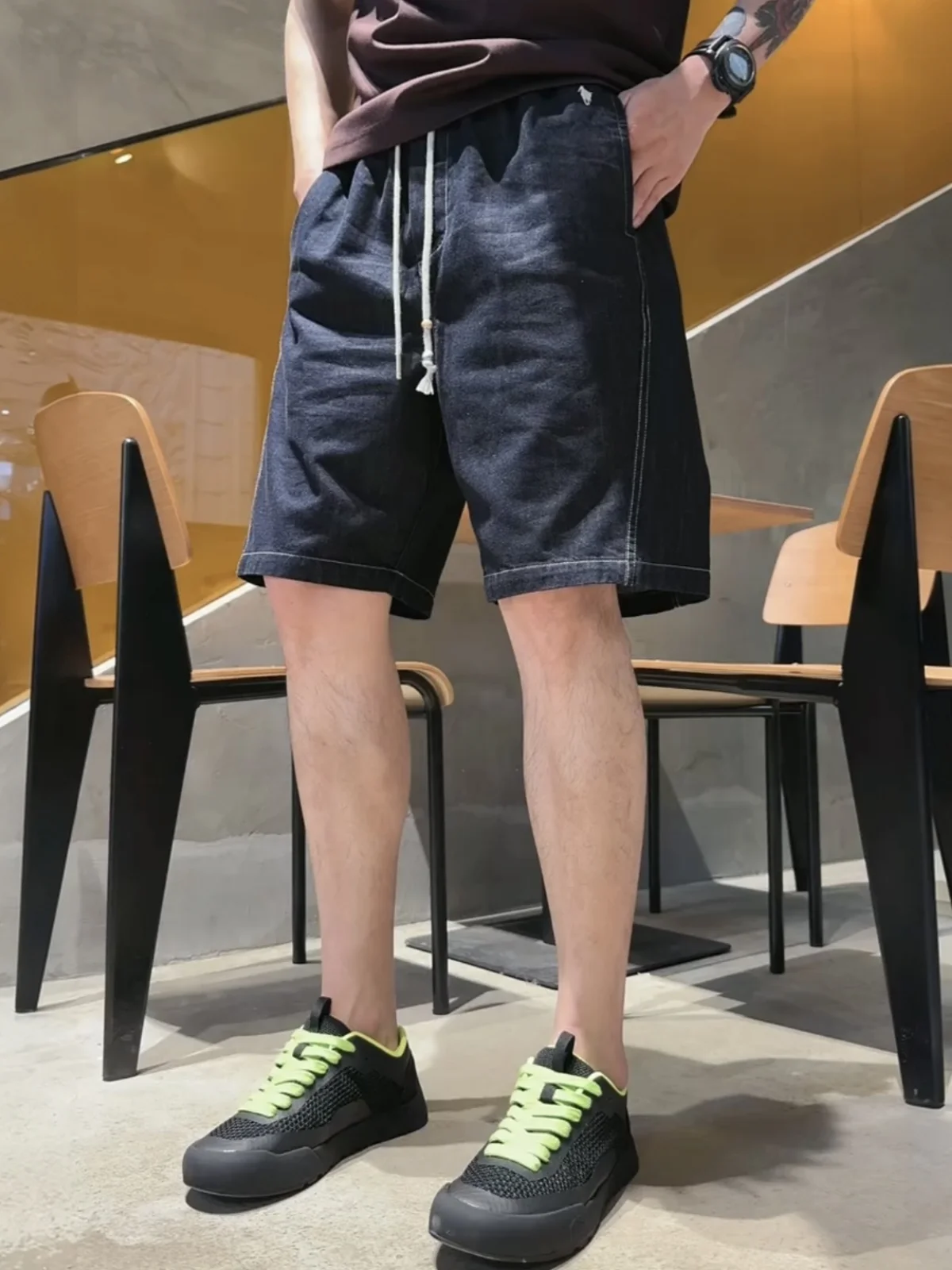 Summer Men's Fashionable Straight Leg Five-Quarter Shorts Washed Denim Breathable Skin-Friendly Elastic Cotton Blend Shorts