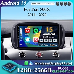 Android 15 Car Radio For Fiat 500X 2014 - 2020 Multimedia Video Player GPS Navigation Wireless Carplay+Auto Stereo QLED HeadUnit
