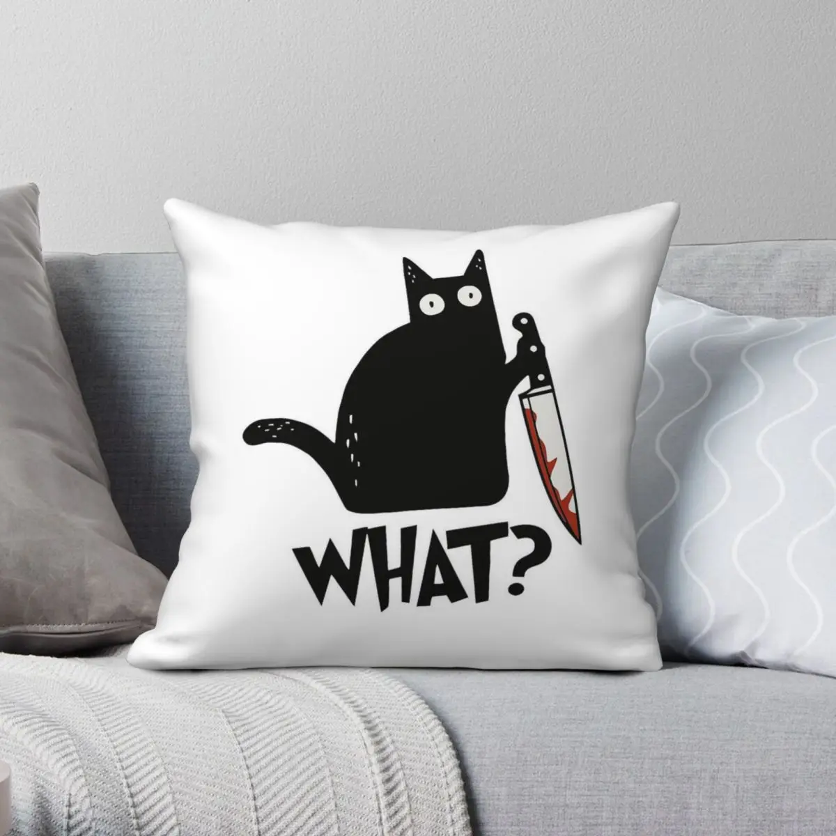 Murderous Black Cat With Knife Square Pillowcase Polyester Linen Velvet Creative Zip Decor Throw Pillow Case Home Cushion Cover