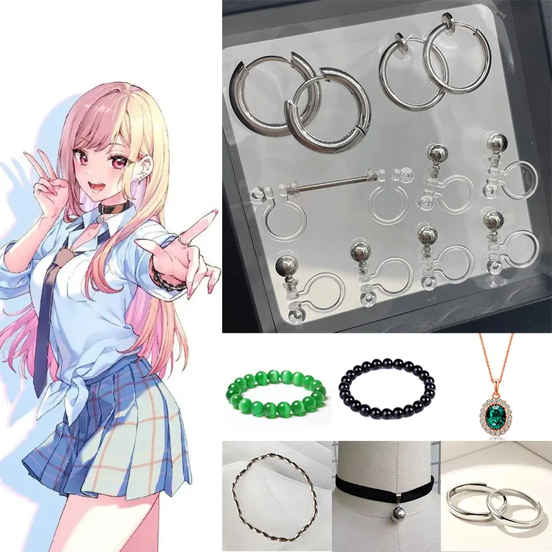 2024 Hete Anime Mijn Dress Up Darling Cosplay Kitagawa Marin Oorclip Armband Ketting Ring Nail Sieraden Set Alle Accessoires