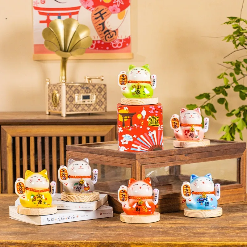 Ceramic Japan Lucky Cat Solar-Powered Ornament Creative Cartoon Cat Automatic Waving Decorate Bringing Good Fortune Handicrafts