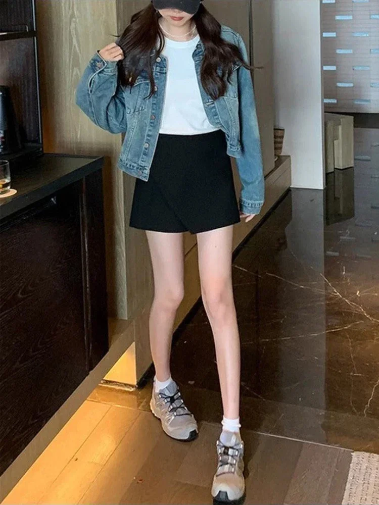 

Mini Solid Skirts Women Spring Summer Slit Design Slim Loose All-match Fashion Simple Korean Preppy Style High Waist Streetwear