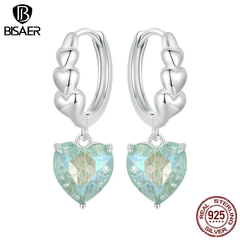 

BISAER 925 пробы Серебряная фотосессия для элегантной женщины сине-зеленая фотография Платиновые Изящные Ювелирные изделия ECE1706