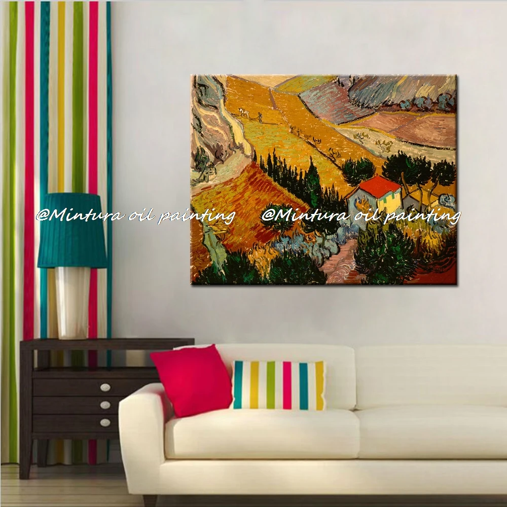 Mintura,Handmade Copy Vincent Van Gogh Paysage Avec Une Maison Et Un Laboureur Oil Paintings on Canvas, Wall Art,Home Decoration