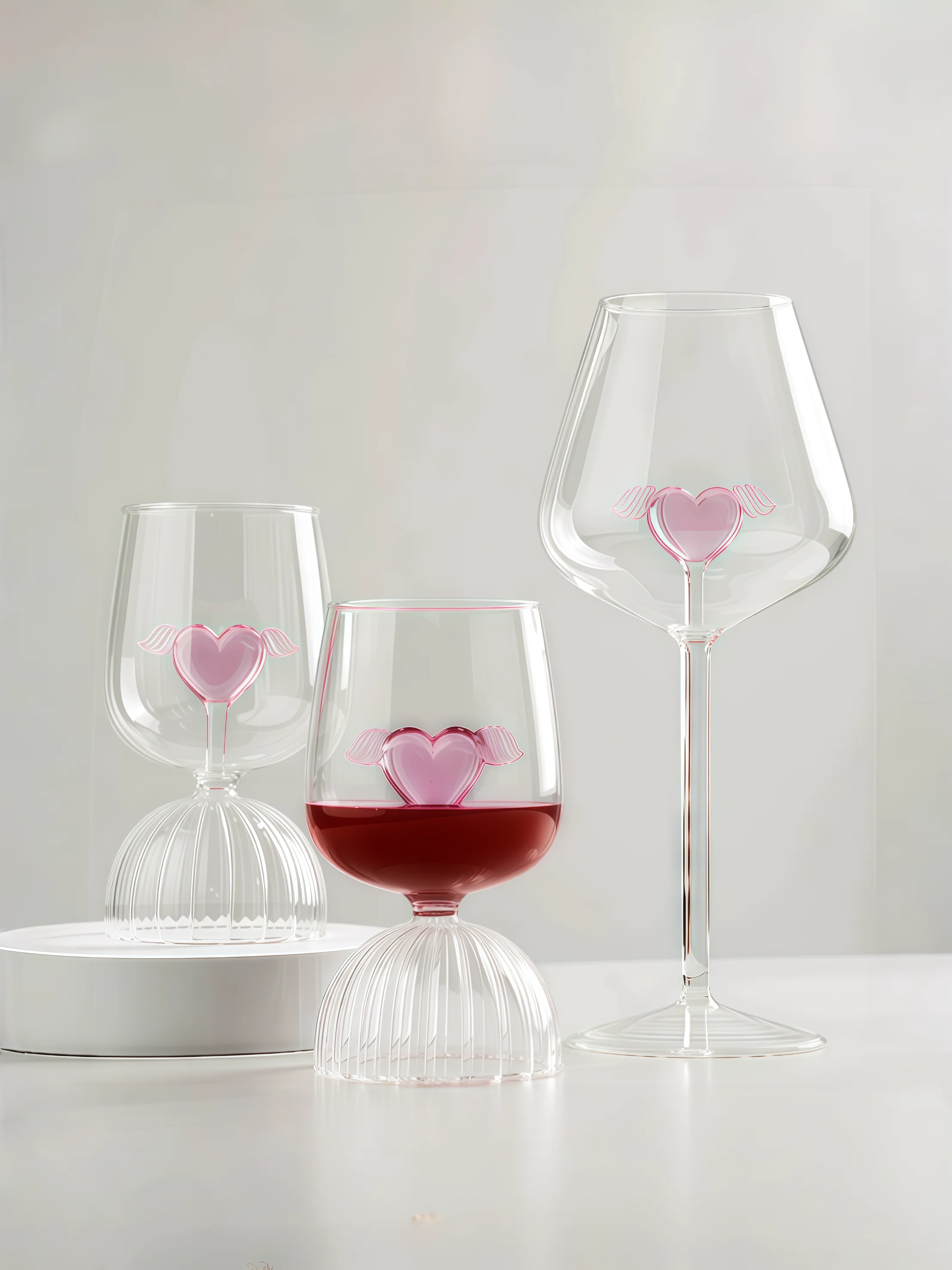 Limited Edition Red Wine Glass Pink Heart High Footed Cocktail Glass Nordic Style Clear Glass Wine Cup for Dining And Enterta...