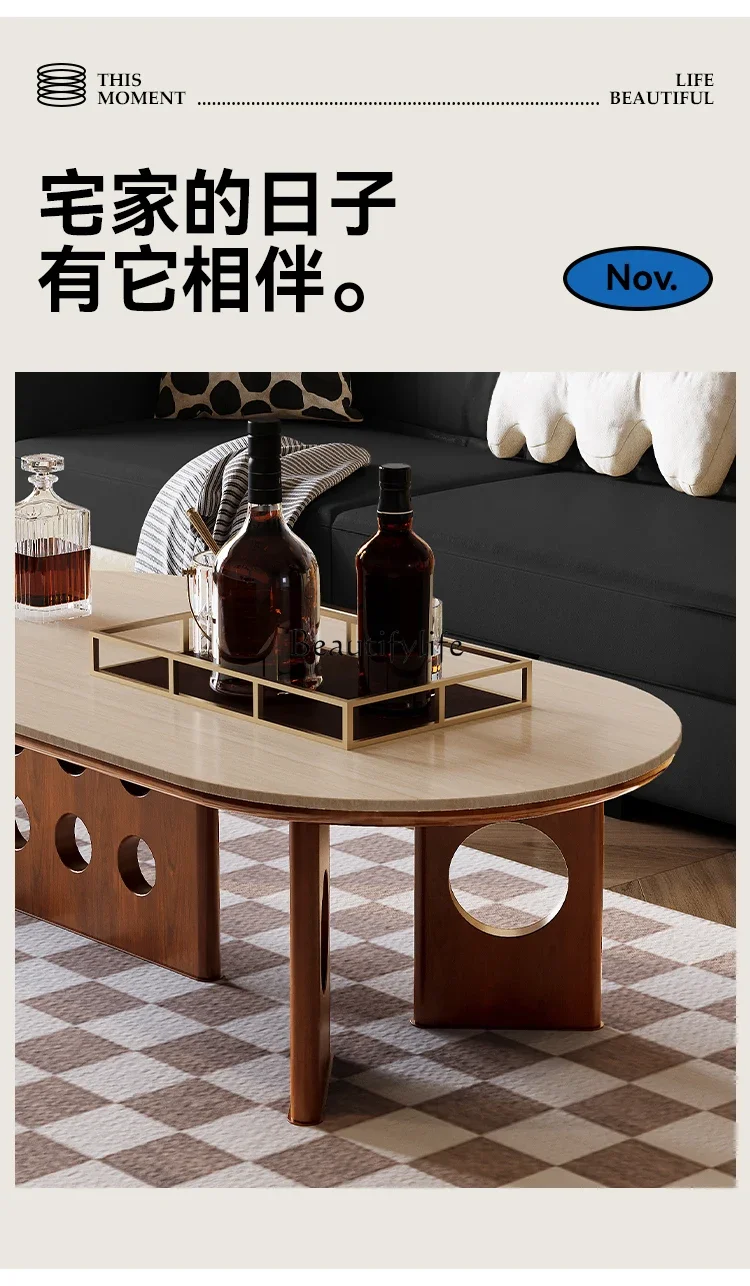 Z.Solid wood coffee table living room household small apartment Italian minimalist rock slab tea table