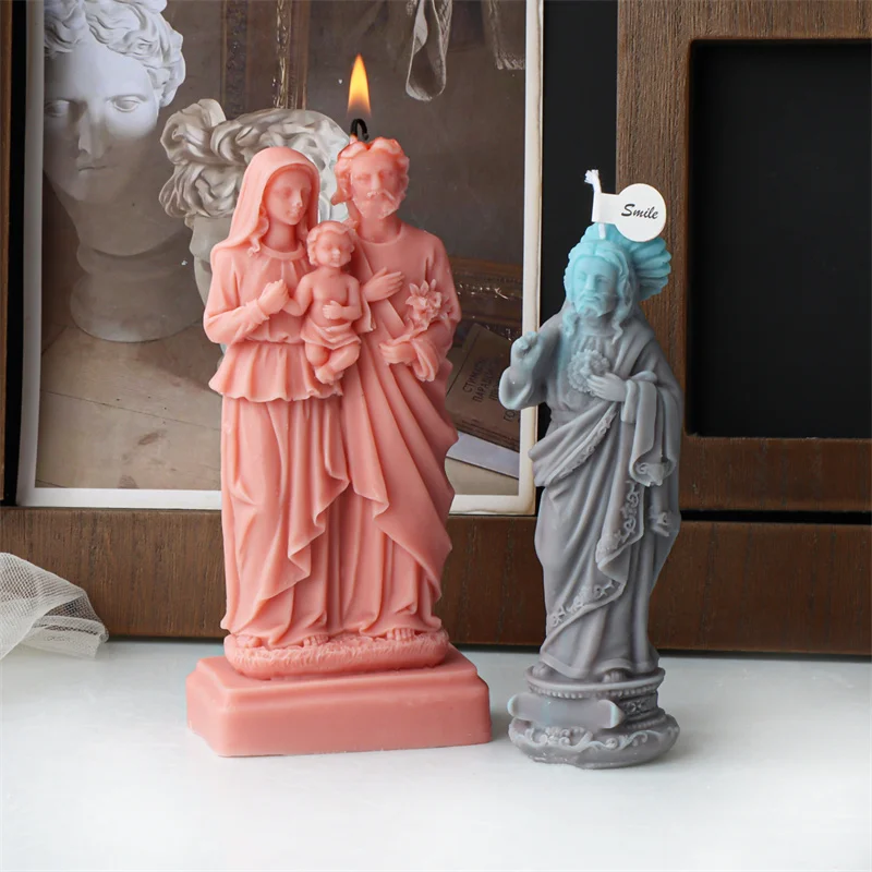 Touching Heart Jesus Statue Mold Holy Family of Virgin Mary and Jesus Plaster Making Holding Baby Virgin Mother Epoxy Resin Mold