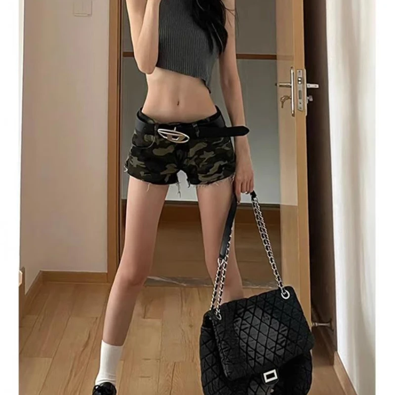 

Women's New Button Pocket High Waist Stretch Hot Girl Breasted Camouflage Student Versatile Denim Shorts