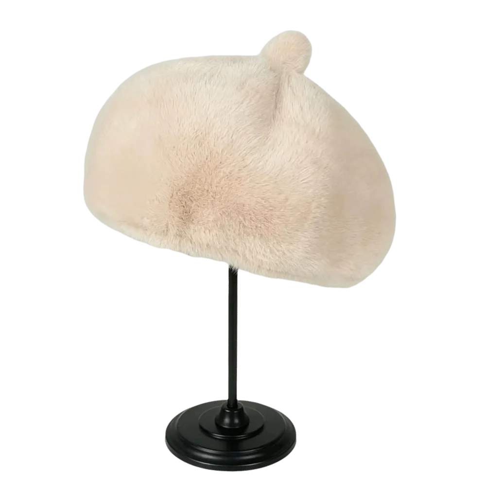 Leopard Print Faux Rabbit Fur Beret Flush Furry Thicken Painter Beret Hat Solid Color Keep Warm Octagonal Beanie Cap Women Girl