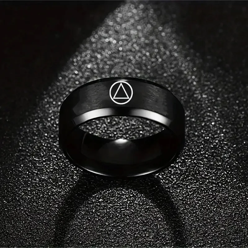 Triangle Circle Alcoholics Anonymous Logo Ring For Men Black Stainless Steel Rings Jewelry