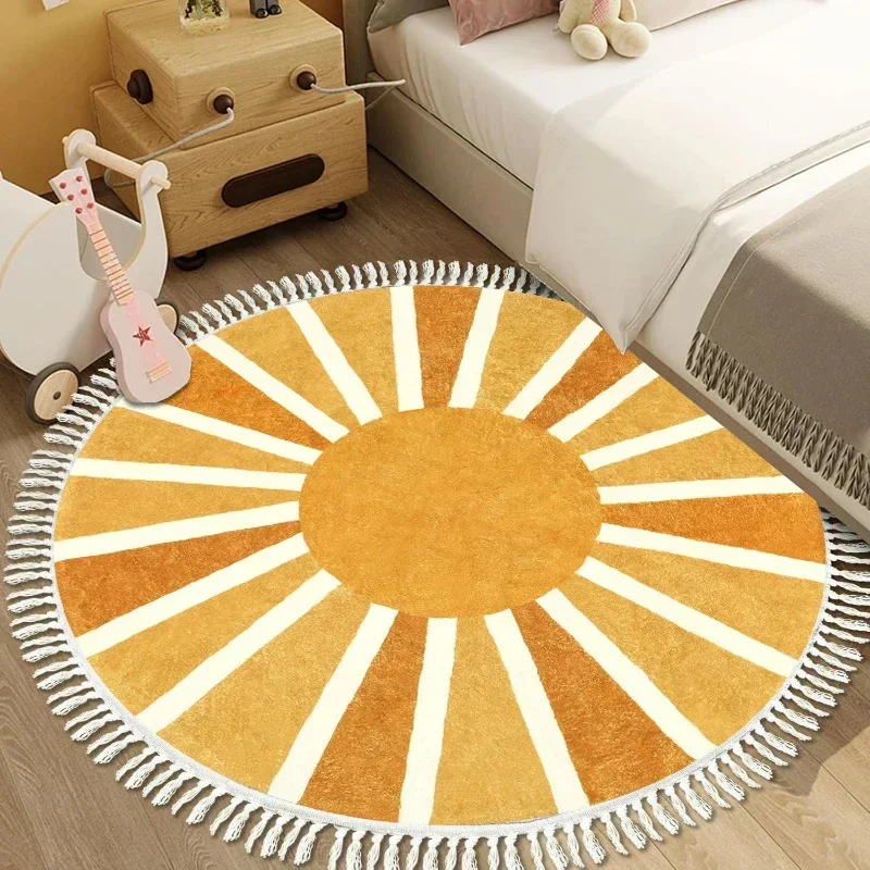 

Carpet for Living Room Cute Floral Pattern Non-slip Coffee Table Rug Round Machine Washable Folding Bedroom Mat Alfombra 거실 카펫