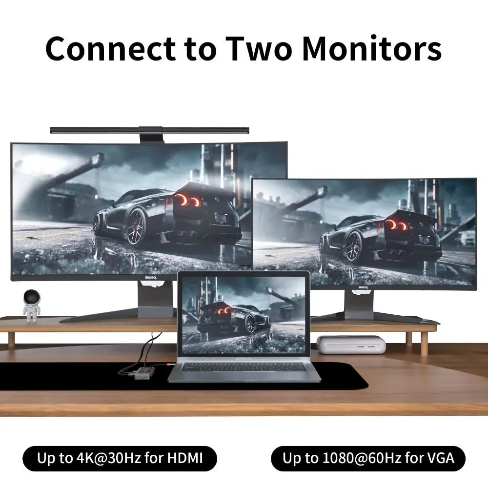 Compatible 10 in 1 USB C Hub HDMI-Compatible 4K30Hz USB C Dock 3 USB Port Dual Monitor Multiport Adapter Office Home