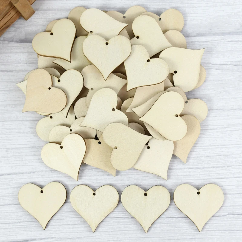 10-100Pcs Natural Unfinished Hearts Wooden Slice Blank DIY Wood Craft Scrapbooking Supplies Wedding Party Decoration For Home